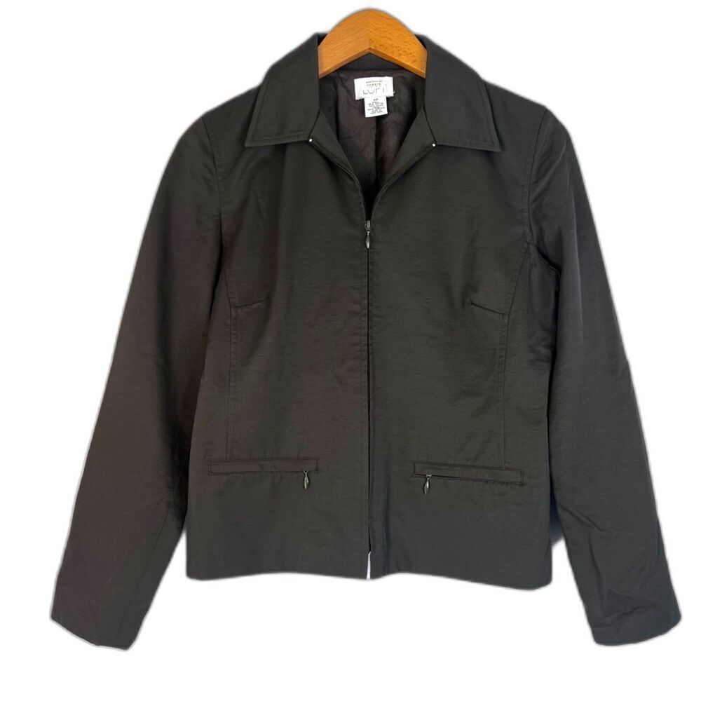Ann Taylor LOFT Dark Green Full Zip Cotton/Nylon Dressy Jacket‎ Size 4 Petite